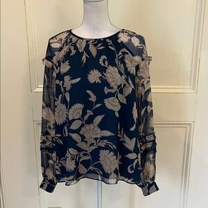 Ann Taylor Sheer Blouse with Beige Floral Design